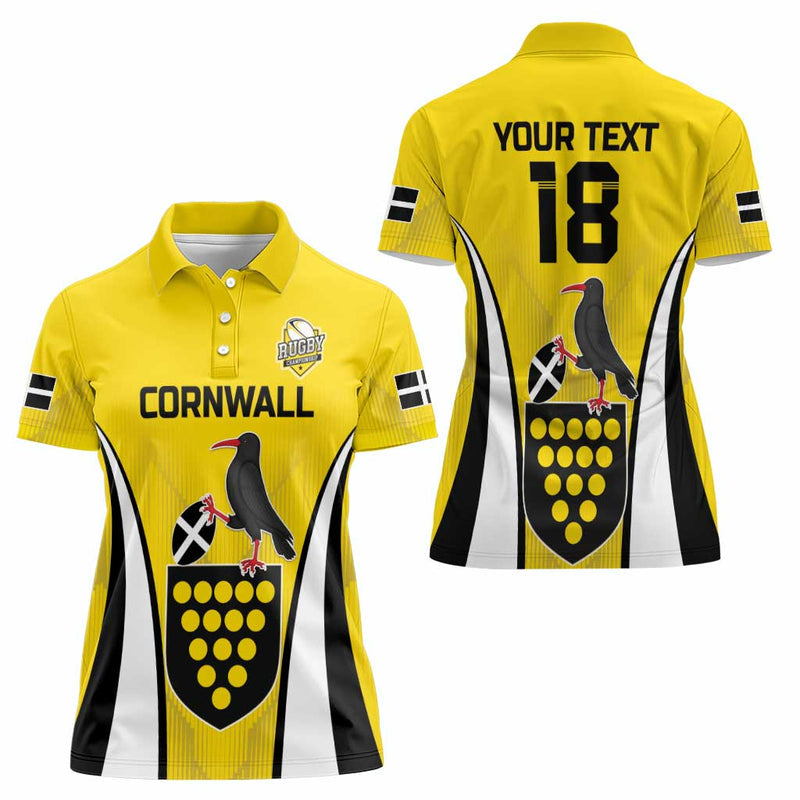 Custom Cornwall Rugby Women Polo Shirt Cornish Chough Go Champion