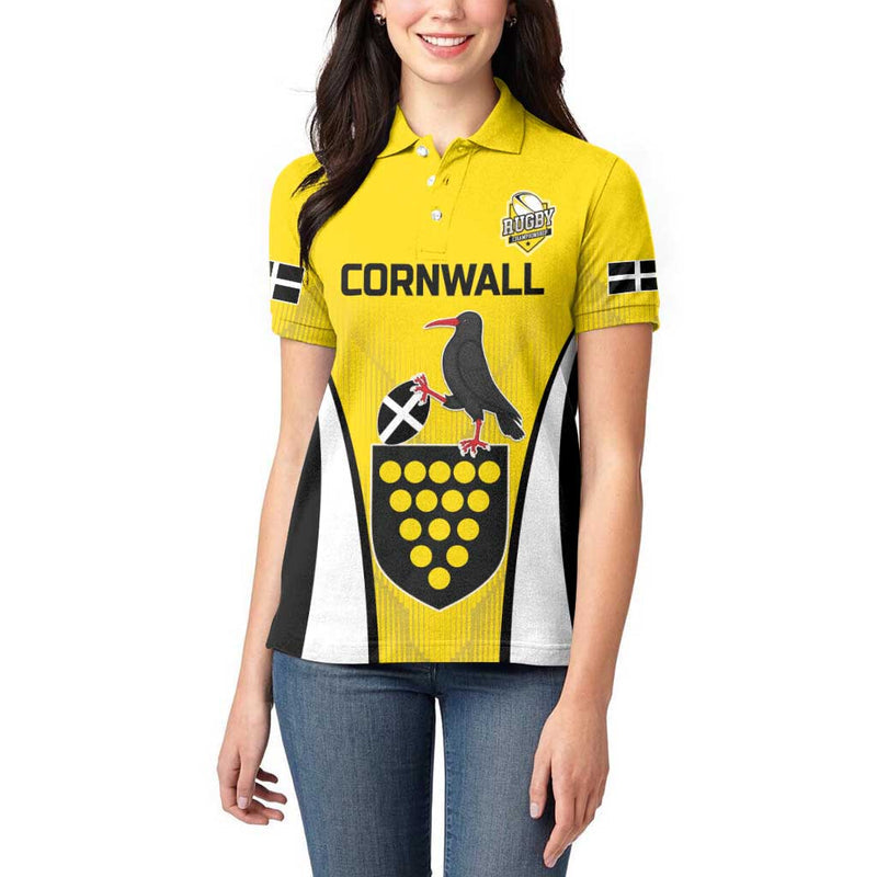 Custom Cornwall Rugby Women Polo Shirt Cornish Chough Go Champion