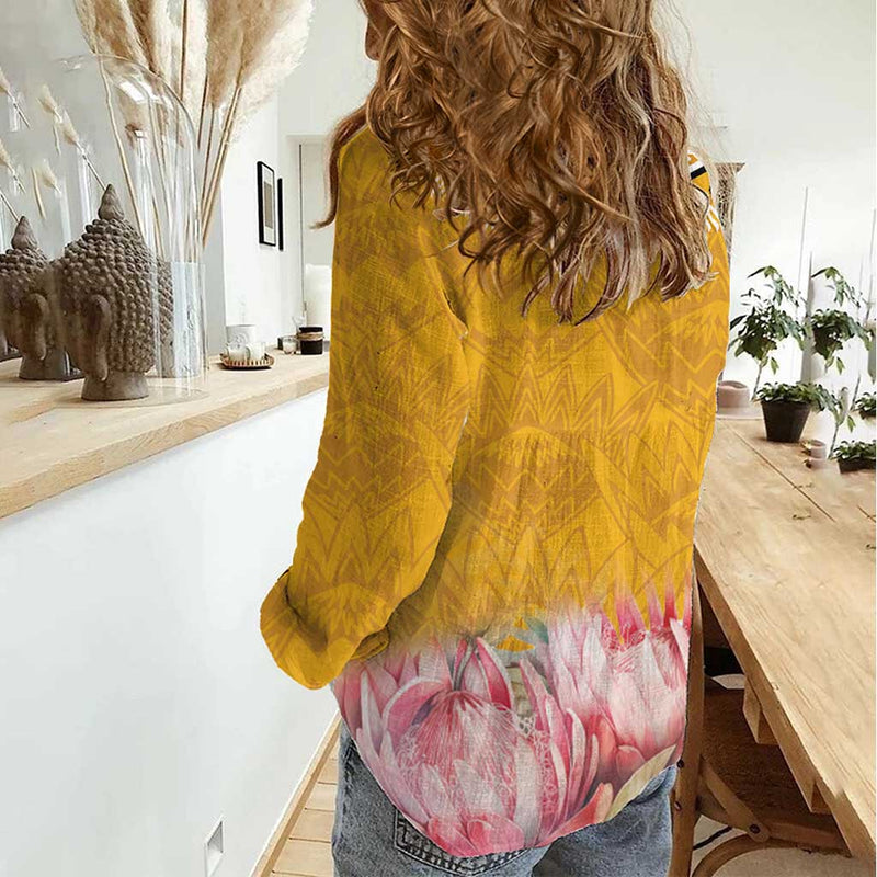 Africa Dashiki King Protea Floral Motif Patterns Women Casual Shirt