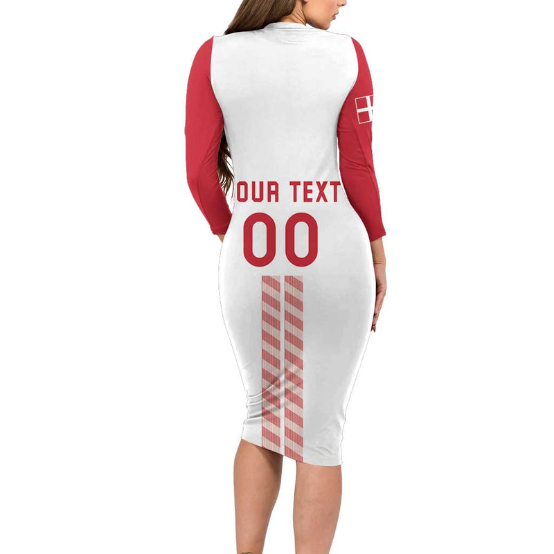 Custom Denmark Football Danish Dynamite White Version Long Sleeve Bodycon Dress