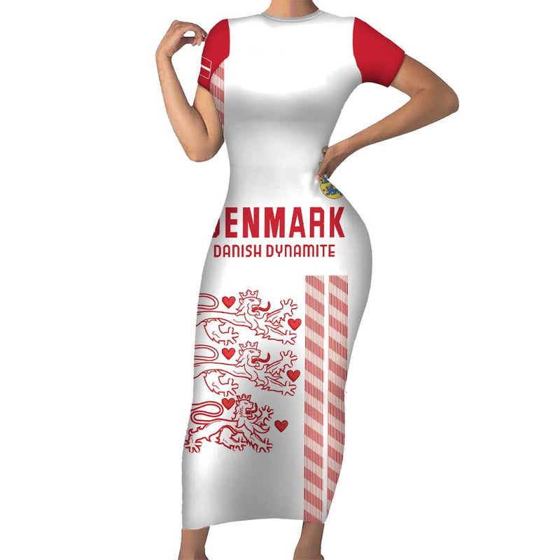Custom Denmark Football Danish Dynamite White Version Short Sleeve Bodycon Dress