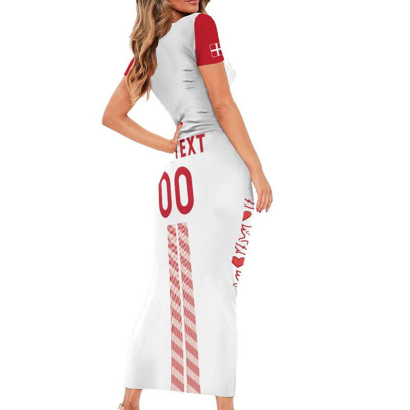 Custom Denmark Football Danish Dynamite White Version Short Sleeve Bodycon Dress