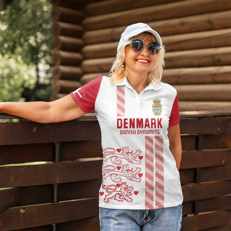 Custom Denmark Football Danish Dynamite White Version Women Polo Shirt