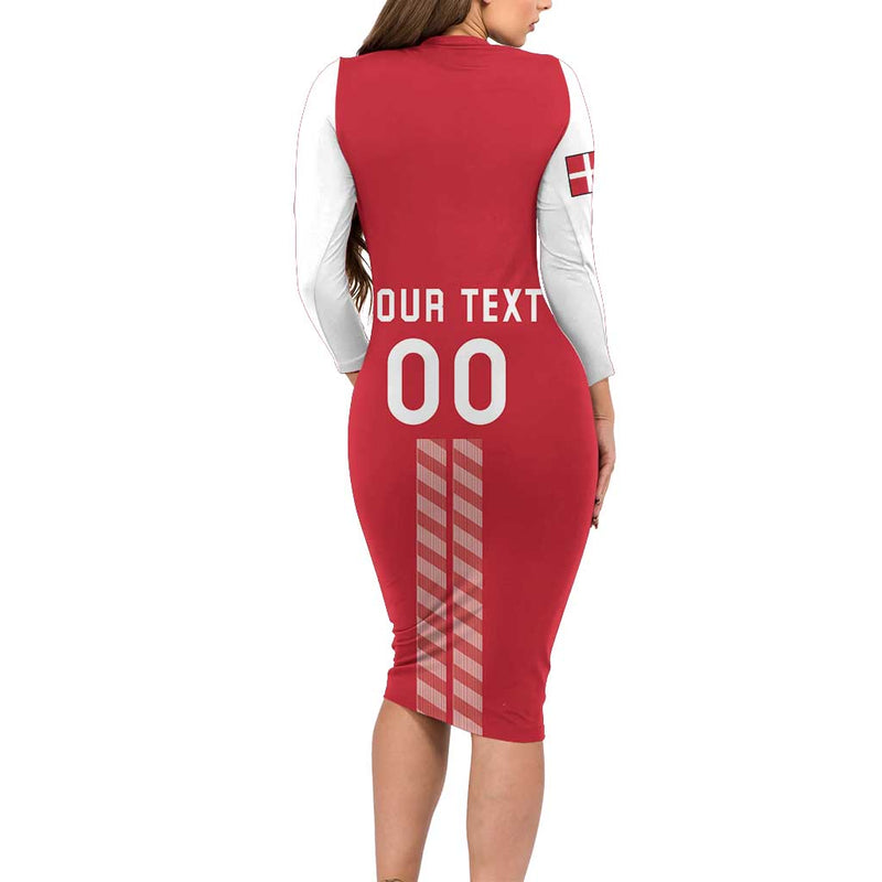 Custom Denmark Football Danish Dynamite Red Version Long Sleeve Bodycon Dress