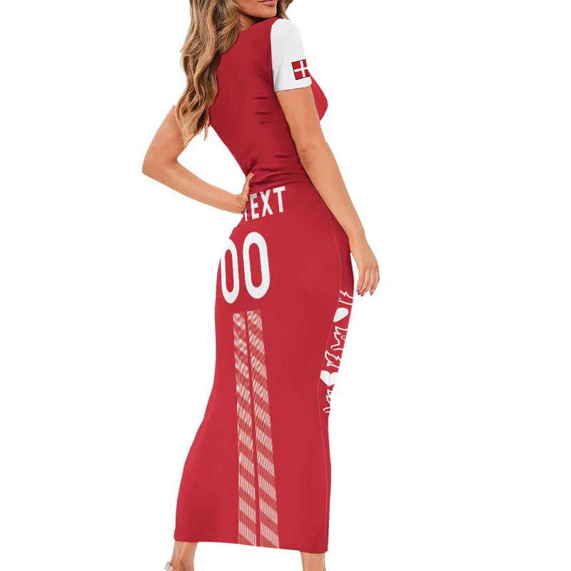 Custom Denmark Football Danish Dynamite Red Version Short Sleeve Bodycon Dress