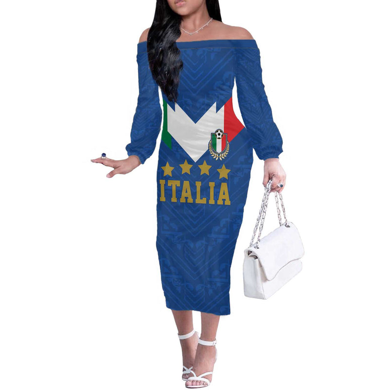 Custom Italy Football Come On Gli Azzurri Off The Shoulder Long Sleeve Dress