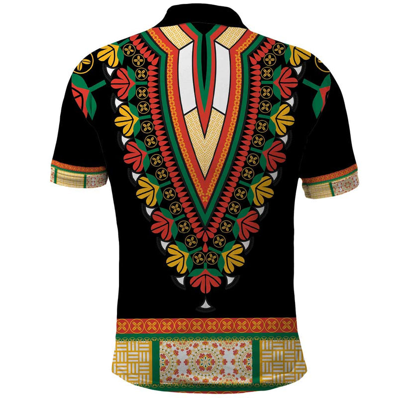 Africa Dashiki Embroidery Neckline Floral Pattern Polo Shirt
