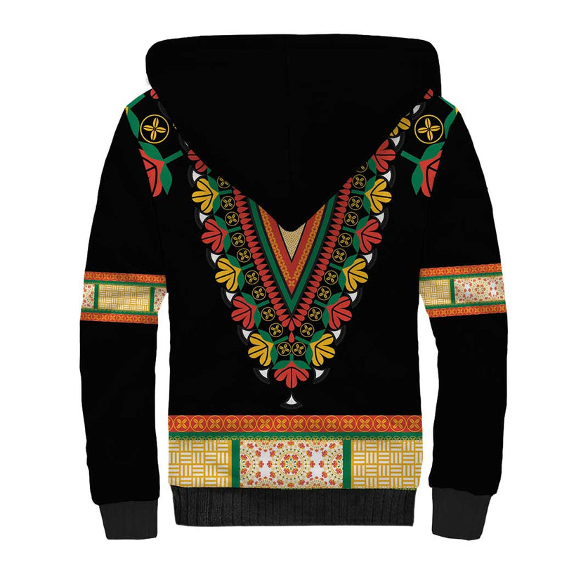 Africa Dashiki Embroidery Neckline Floral Pattern Sherpa Hoodie