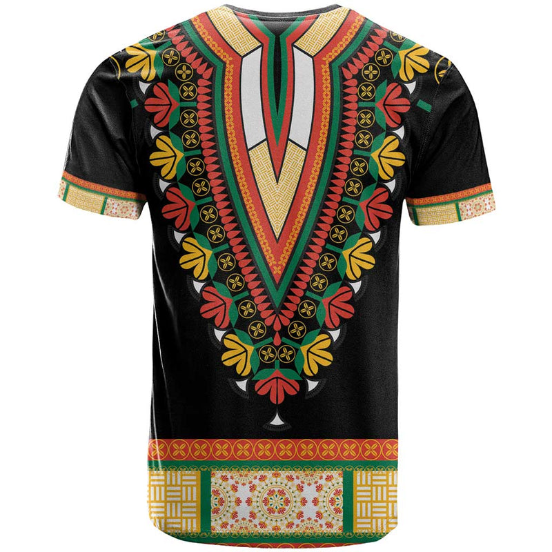Africa Dashiki Embroidery Neckline Floral Pattern T Shirt