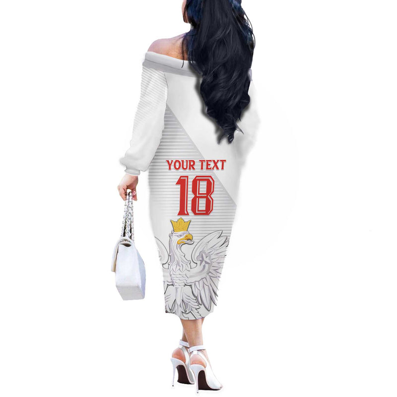 Custom Poland Football Bialo-czerwoni Go Champion Off The Shoulder Long Sleeve Dress