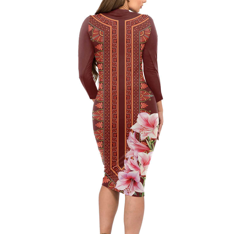 Africa Dashiki With Belladonna Lily Long Sleeve Bodycon Dress