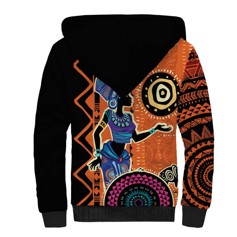 African Woman In Ethnic Dress Ethnic Geometric Patterns Sherpa Hoodie