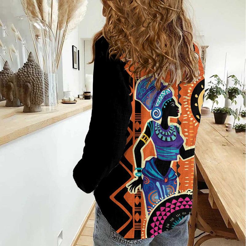 African Woman In Ethnic Dress Ethnic Geometric Patterns Women Casual Shirt