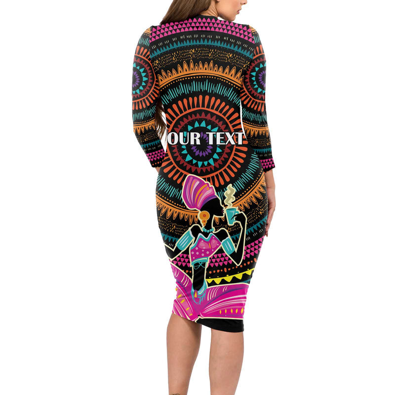 Africa Beautiful Black Woman Long Sleeve Bodycon Dress
