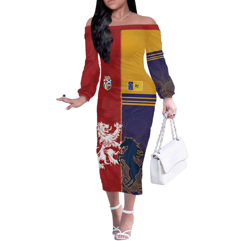 Custom British Lions Queensland Unique Style Off The Shoulder Long Sleeve Dress