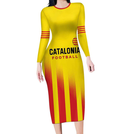 Custom Catalonia Football Seleccio De Futbol De Catalunya Long Sleeve Bodycon Dress