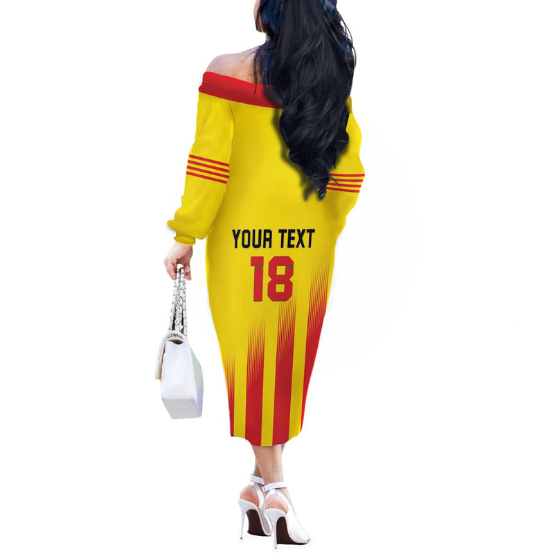 Custom Catalonia Football Seleccio De Futbol De Catalunya Off The Shoulder Long Sleeve Dress