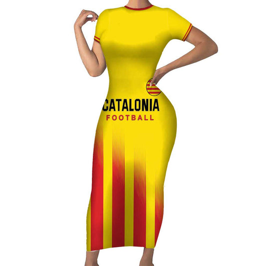 Custom Catalonia Football Seleccio De Futbol De Catalunya Short Sleeve Bodycon Dress