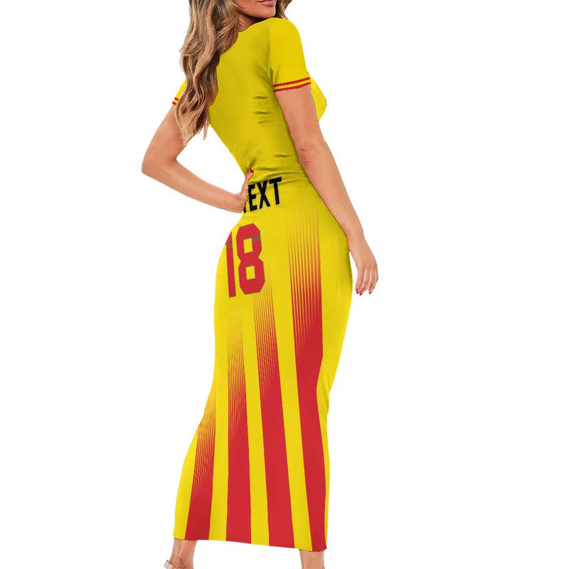 Custom Catalonia Football Seleccio De Futbol De Catalunya Short Sleeve Bodycon Dress