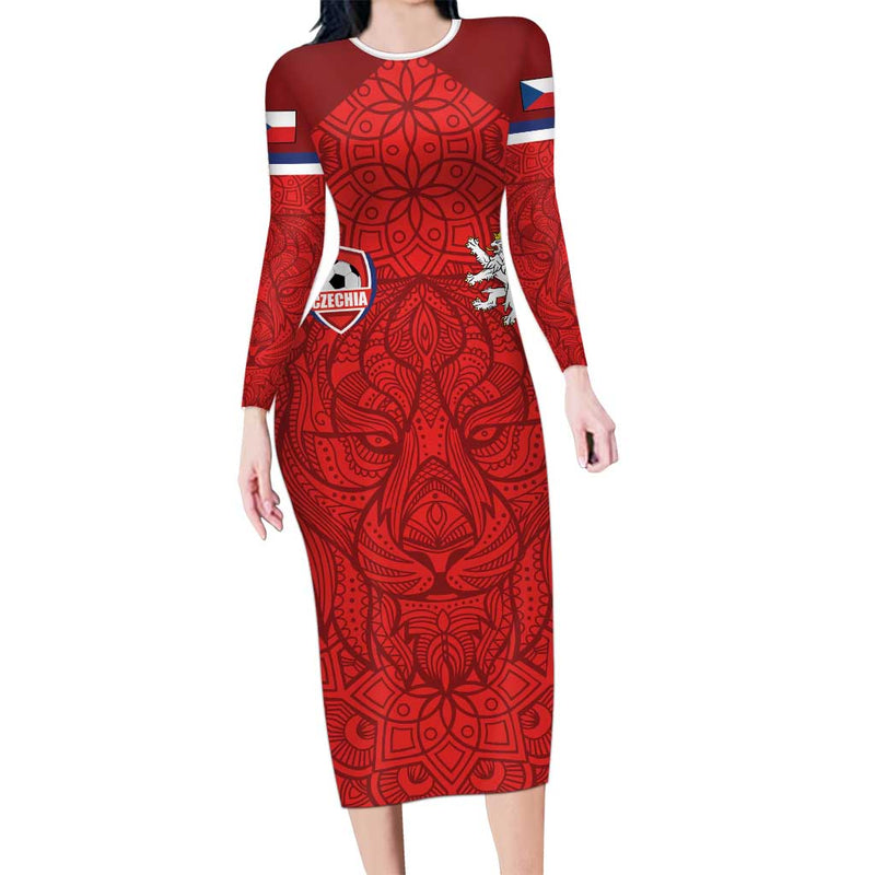 Custom Czech Republic Football Red Version Go Champion Sporty Style Long Sleeve Bodycon Dress