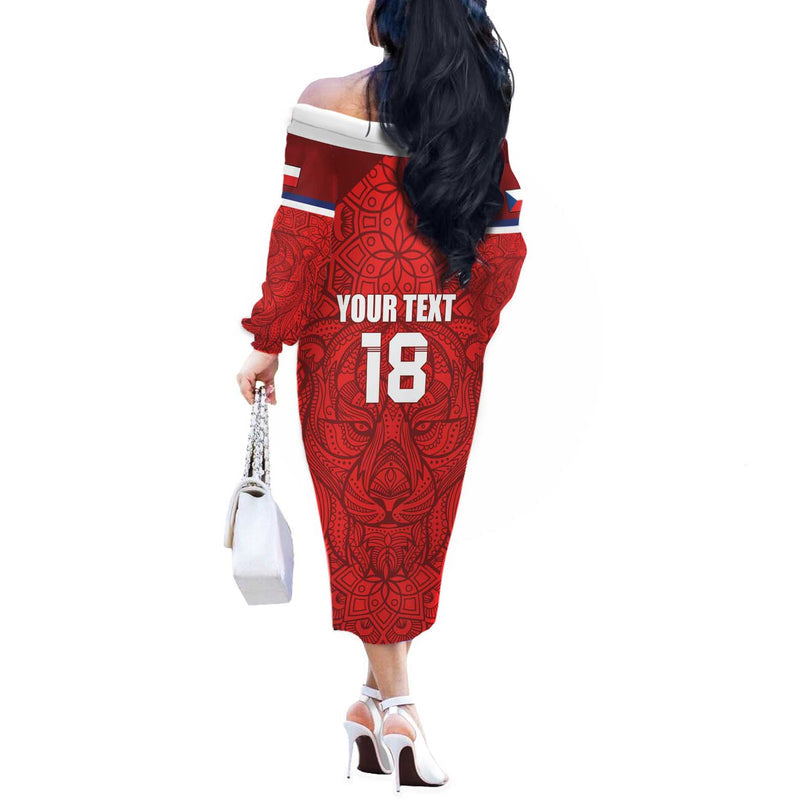 Custom Czech Republic Football Red Version Go Champion Sporty Style Off The Shoulder Long Sleeve Dress