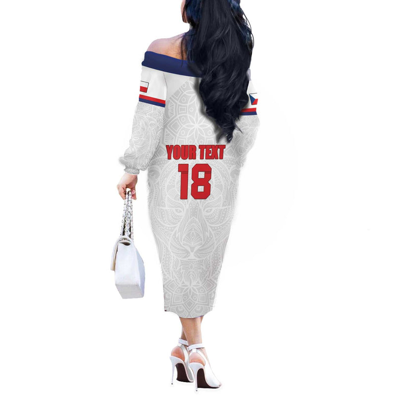 Custom Czech Republic Football White Version Go Champion Sporty Style Off The Shoulder Long Sleeve Dress