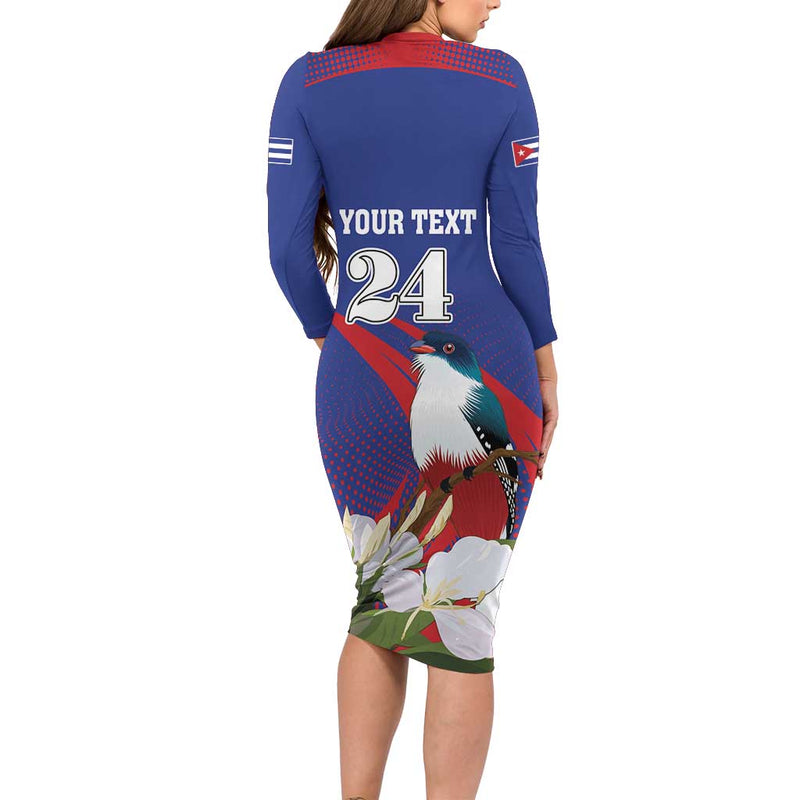 Custom Cuba Independence Day 1868 Tocororo With White Mariposa Long Sleeve Bodycon Dress