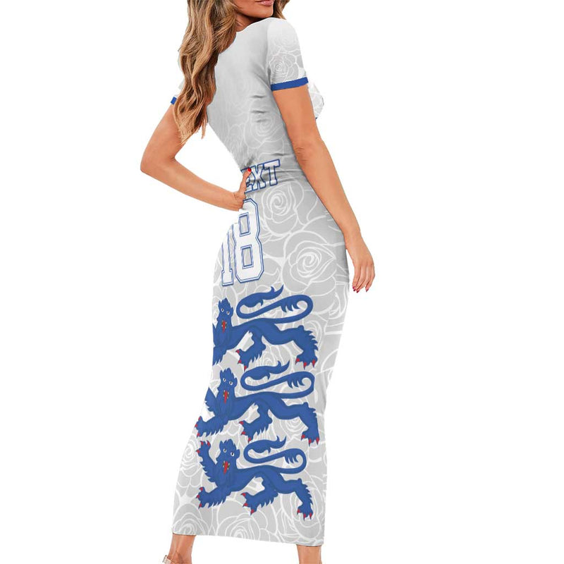 Custom England Fooball The Three Lions Blue Version Short Sleeve Bodycon Dress