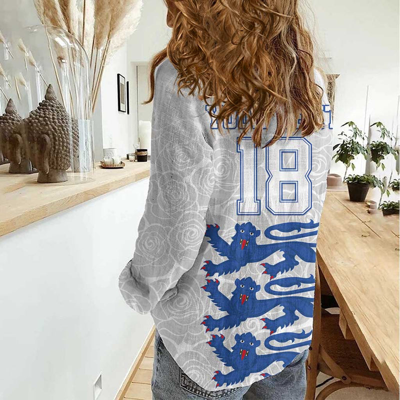 Custom England Fooball The Three Lions Blue Version Women Casual Shirt
