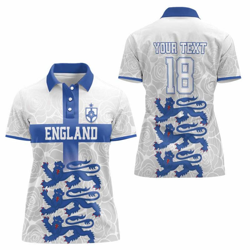 Custom England Fooball The Three Lions Blue Version Women Polo Shirt