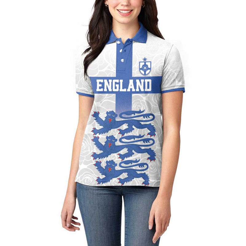 Custom England Fooball The Three Lions Blue Version Women Polo Shirt