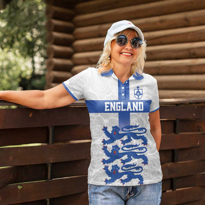 Custom England Fooball The Three Lions Blue Version Women Polo Shirt