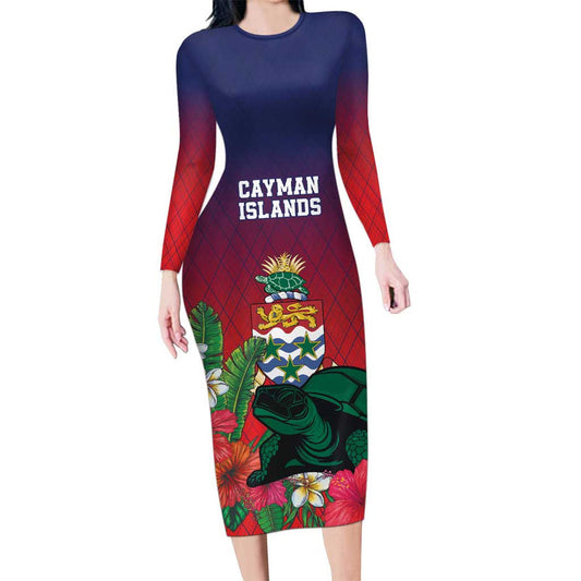 Custom Cayman Islands Green Turtle Sporty Style Long Sleeve Bodycon Dress