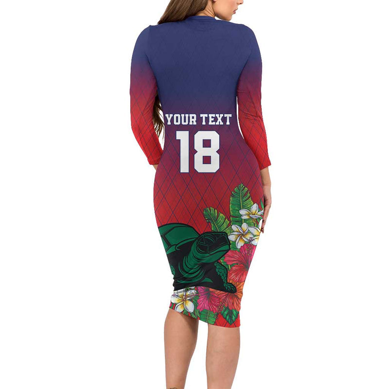Custom Cayman Islands Green Turtle Sporty Style Long Sleeve Bodycon Dress