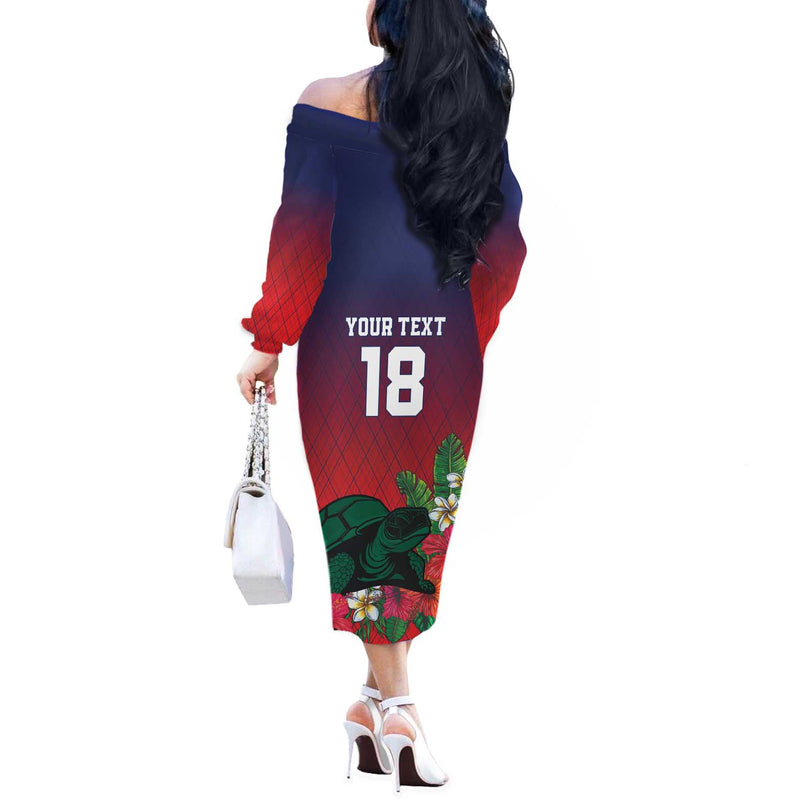 Custom Cayman Islands Green Turtle Sporty Style Off The Shoulder Long Sleeve Dress