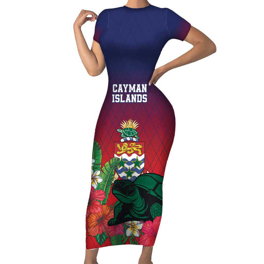 Custom Cayman Islands Green Turtle Sporty Style Short Sleeve Bodycon Dress