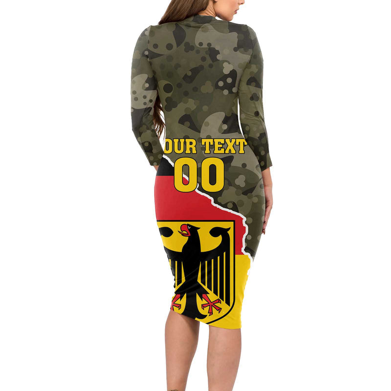 Custom Germany 1990 Coat Of Arms With Camo Patterns Long Sleeve Bodycon Dress