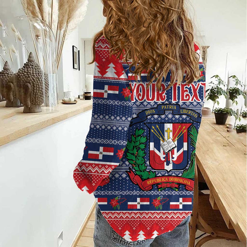 Dominican Republic Christmas Dominicana Coat Of Arms Christmas Pattern Women Casual Shirt