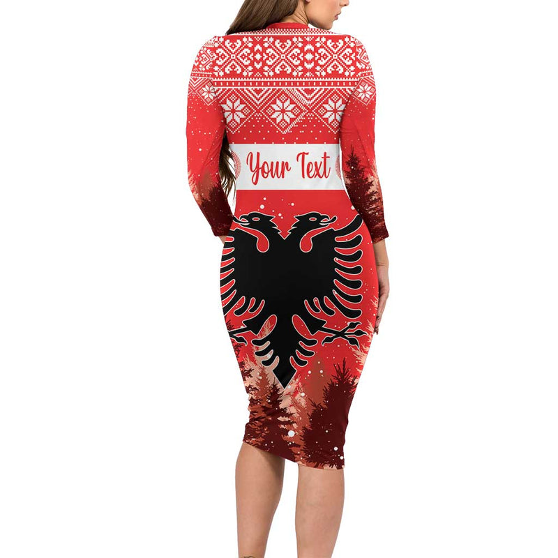 Albania Christmas The Double-headed Eagle Christmas Pattern Long Sleeve Bodycon Dress