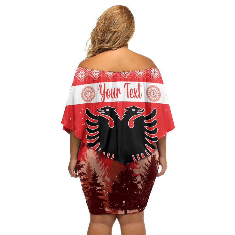 Albania Christmas The Double-headed Eagle Christmas Pattern Off Shoulder Short Dress