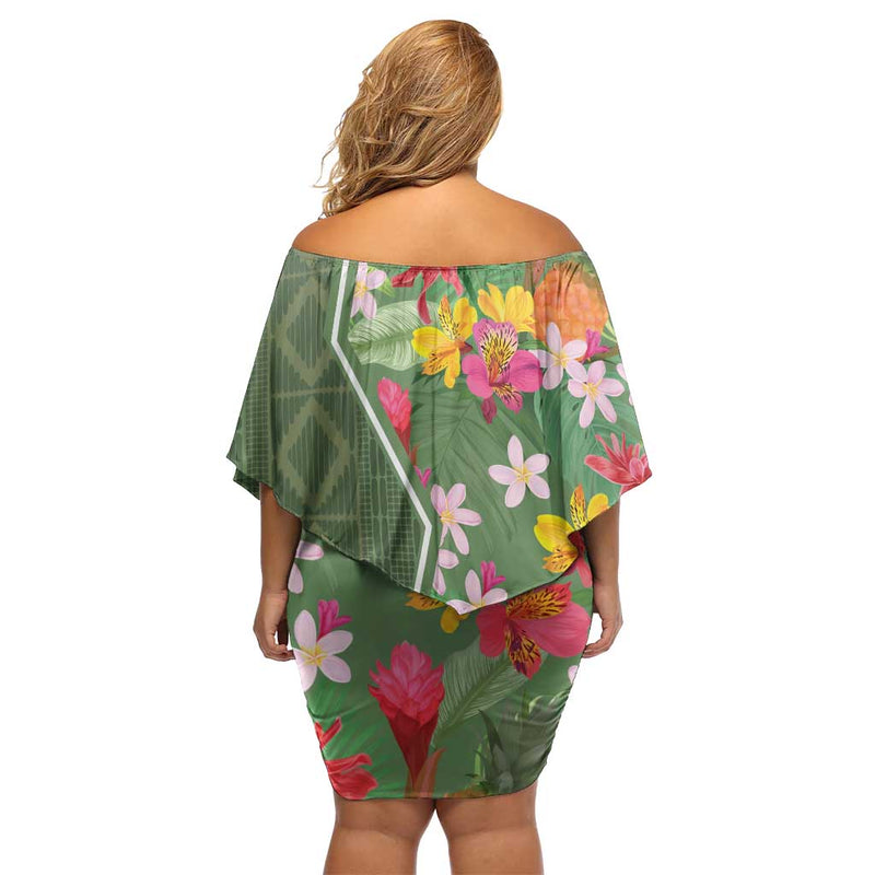 Africa Tropical Flowers Green Version Off Shoulder Short Dress