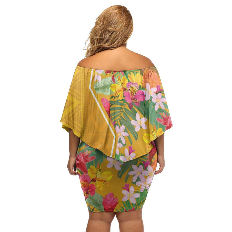 Africa Tropical Flowers Yellow Version Off Shoulder Short Dress