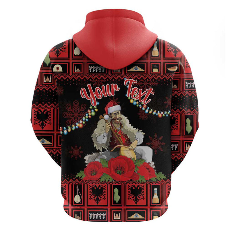 Albania Christmas Albanian Man Playing Lahuta With Red Poppy Hoodie