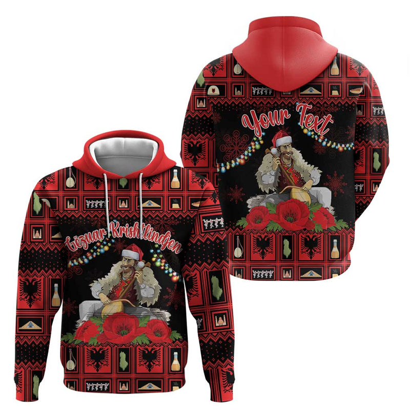 Albania Christmas Albanian Man Playing Lahuta With Red Poppy Hoodie
