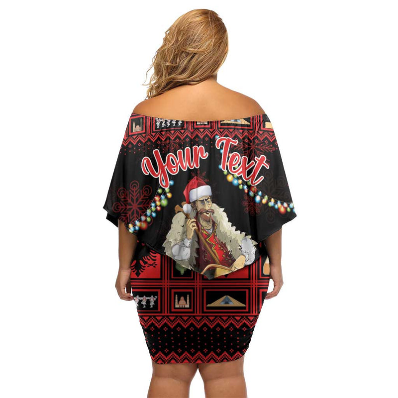 Albania Christmas Albanian Man Playing Lahuta With Red Poppy Off Shoulder Short Dress