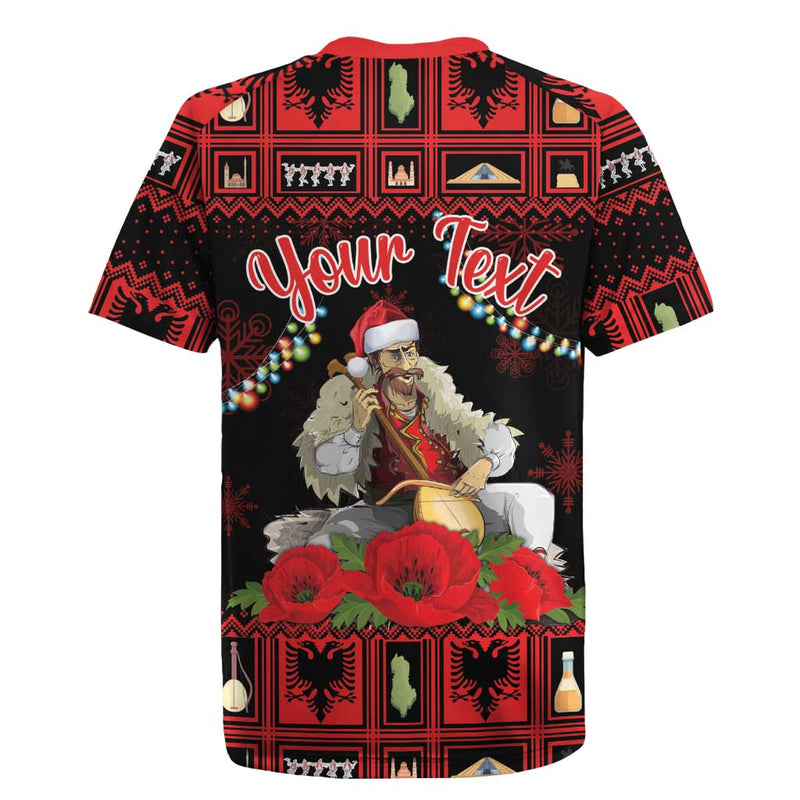 Albania Christmas Albanian Man Playing Lahuta With Red Poppy Rugby Jersey