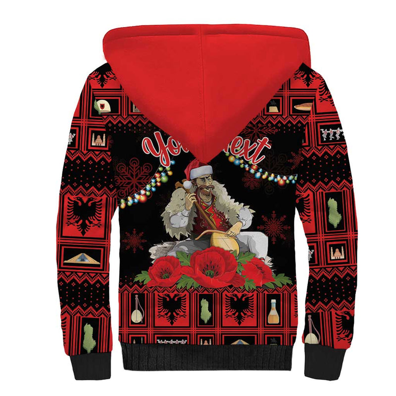 Albania Christmas Albanian Man Playing Lahuta With Red Poppy Sherpa Hoodie