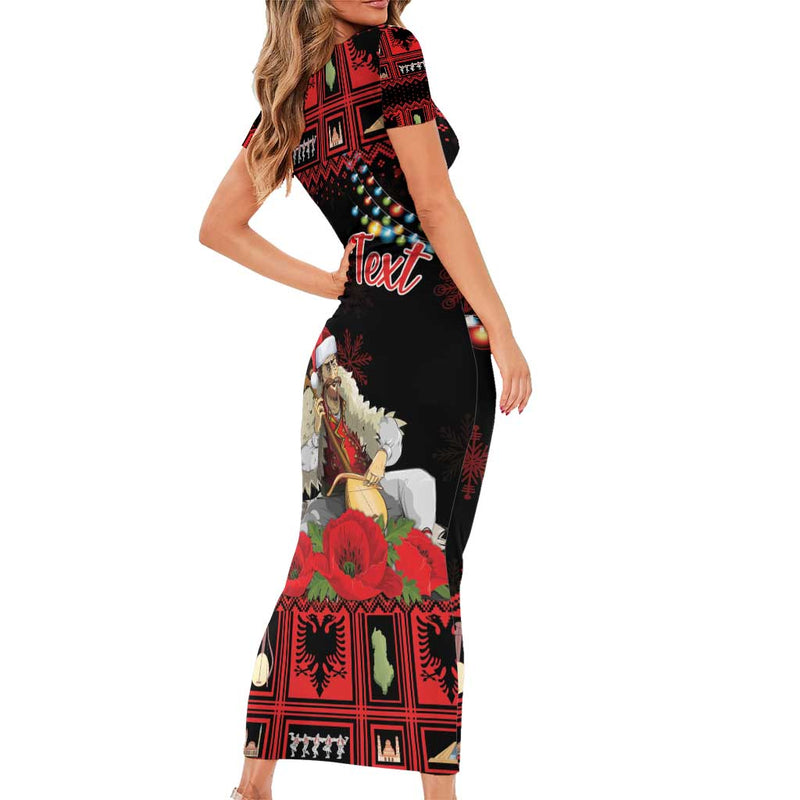 Albania Christmas Albanian Man Playing Lahuta With Red Poppy Short Sleeve Bodycon Dress
