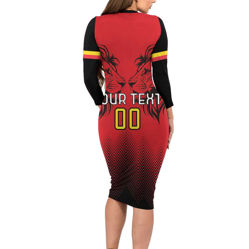 Custom Belgium Rugby Diables Noirs Lion Head Long Sleeve Bodycon Dress