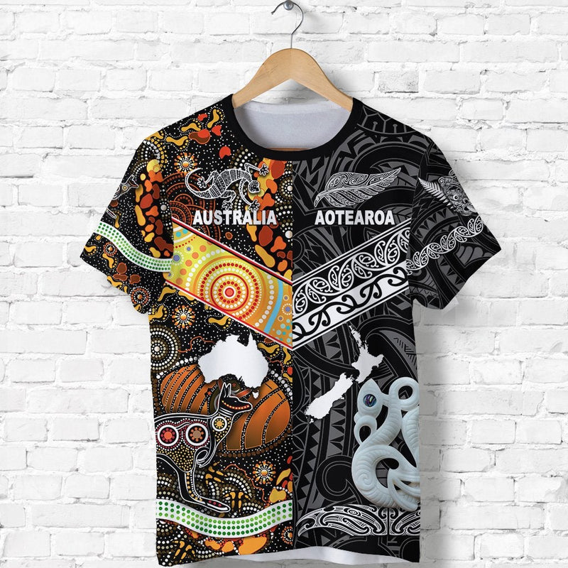Custom New Zealand and Australia Together Black, Custom Text And Number T Shirt
